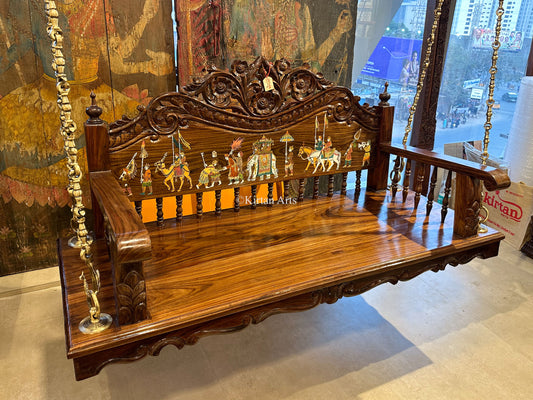 Rosewood Swing/Jhula/ Oonjal w Backrest | 5x2 ft | Dussehra Inlay