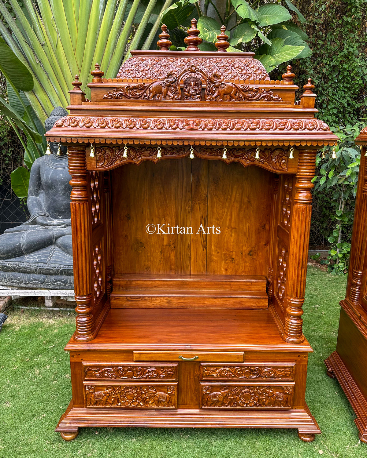 Fine Teakwood Carved Mandir | 6.6x4x2 ft | Walnut Finish