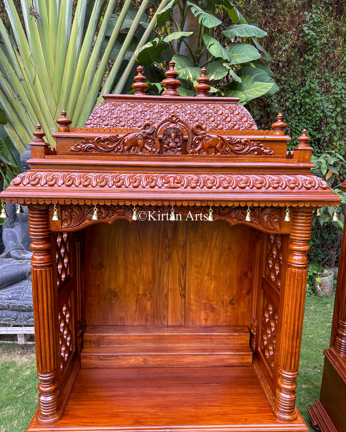 Fine Teakwood Carved Mandir | 6.6x4x2 ft | Walnut Finish