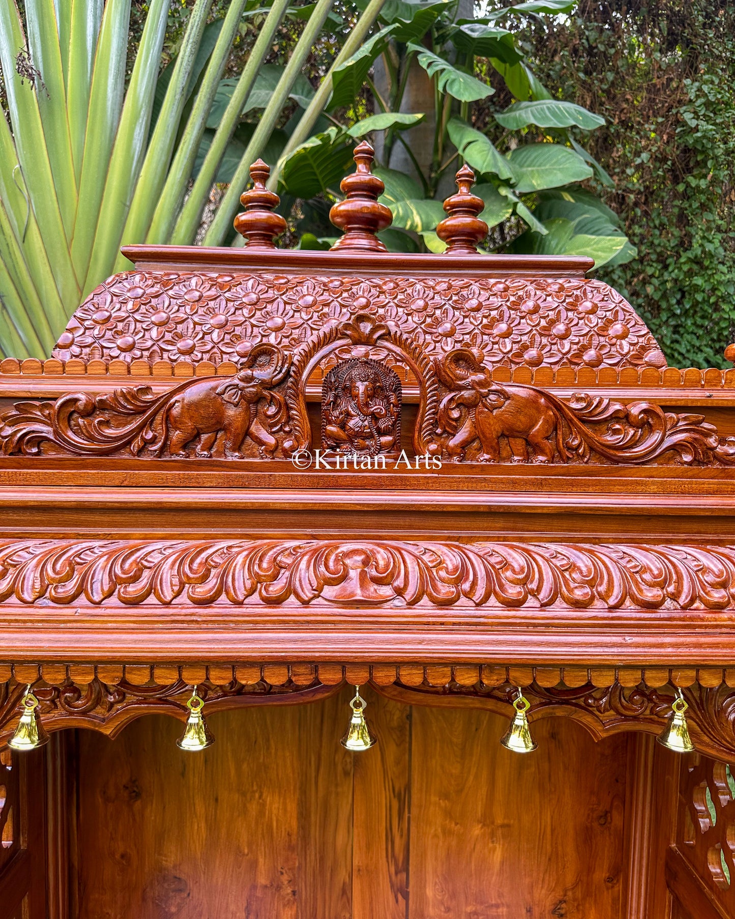 Fine Teakwood Carved Mandir | 6.6x4x2 ft | Walnut Finish