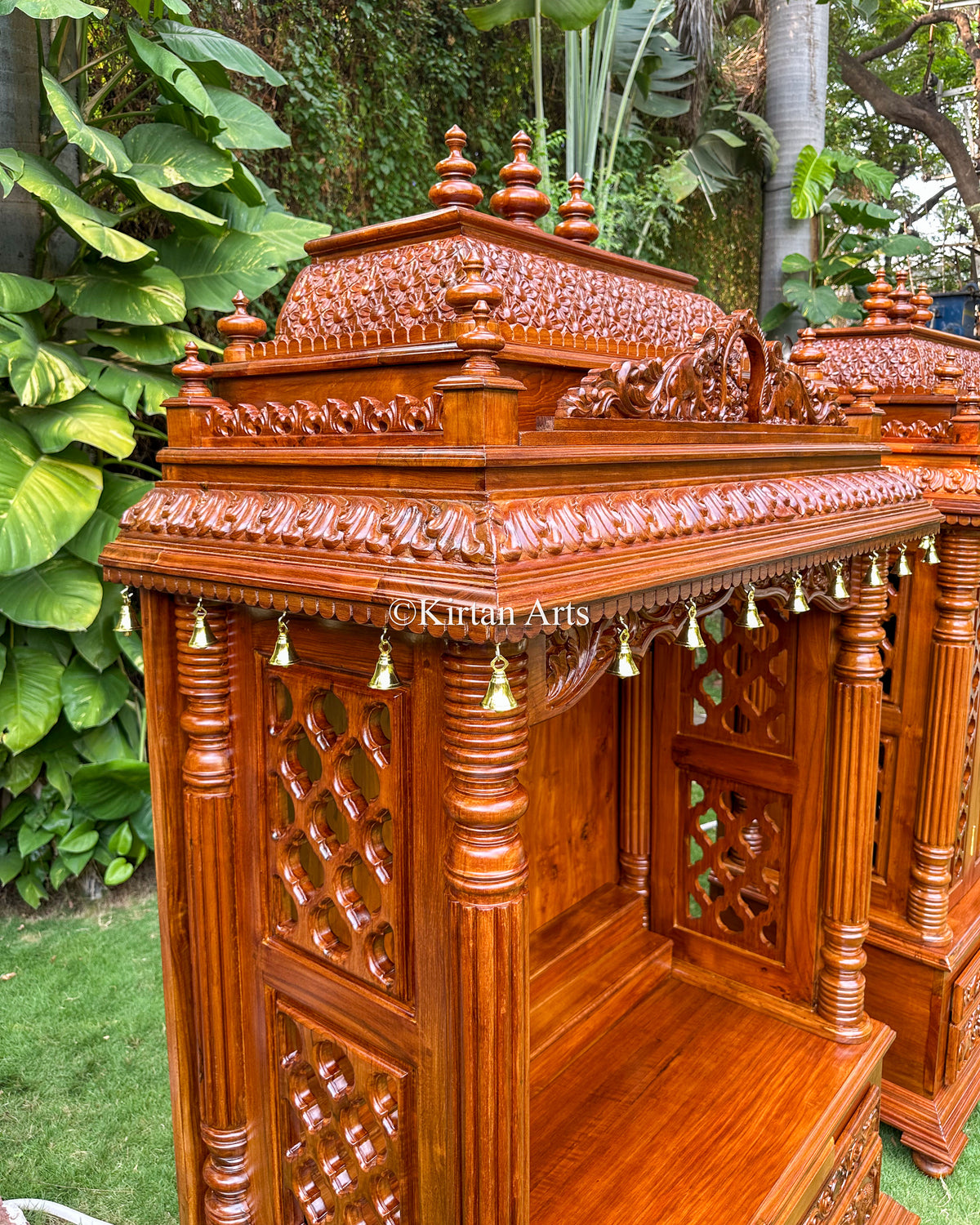 Fine Teakwood Carved Mandir | 6.6x4x2 ft | Walnut Finish