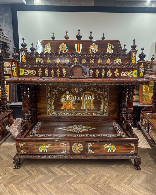 Grand Rosewood Hand-Carved Heritage Pooja Mandir – Intricate Inlay Artistry| 5.5x5x2 ft