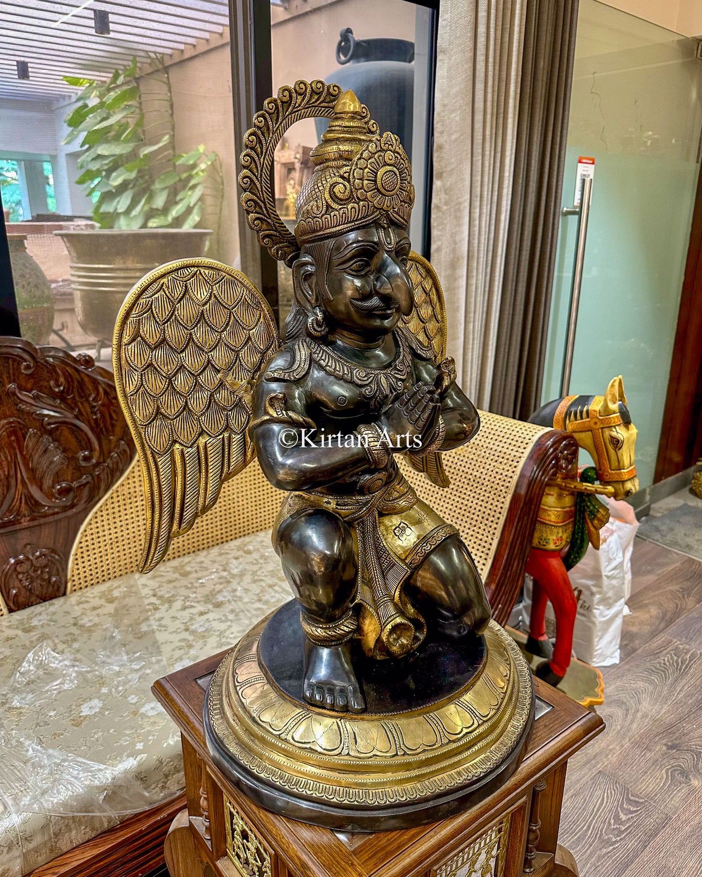 Grand Brass Hand-Finished Garuda Sculpture – Divine Protector in Bronze Finish (45kg)