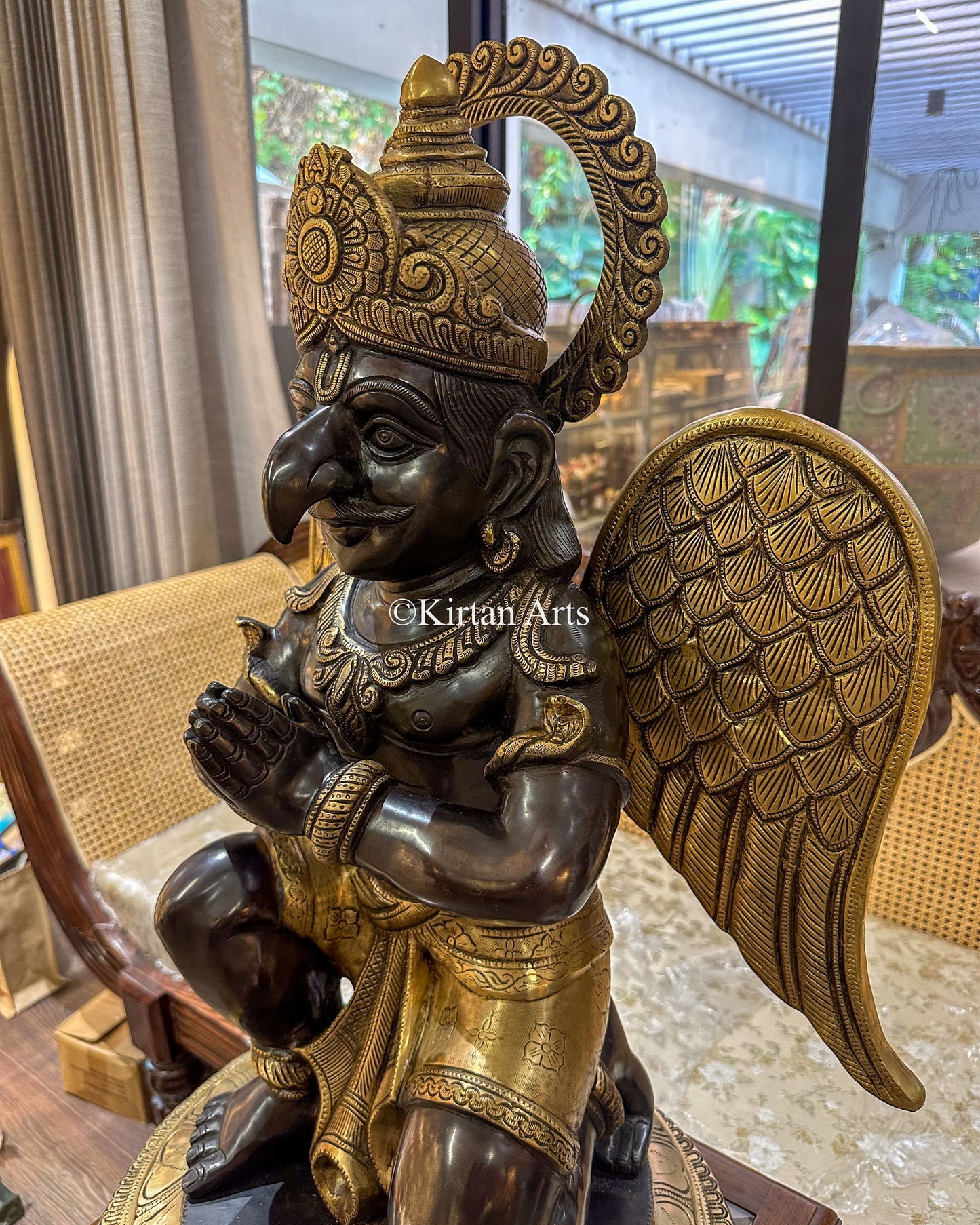 Grand Brass Hand-Finished Garuda Sculpture – Divine Protector in Bronze Finish (45kg)