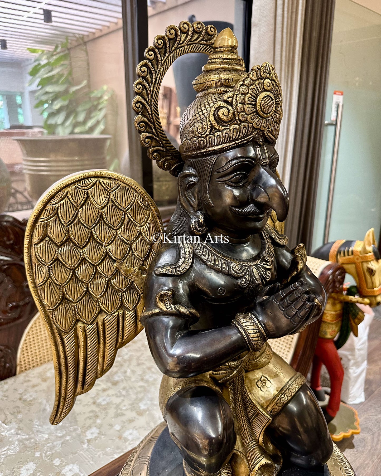 Grand Brass Hand-Finished Garuda Sculpture – Divine Protector in Bronze Finish (45kg)