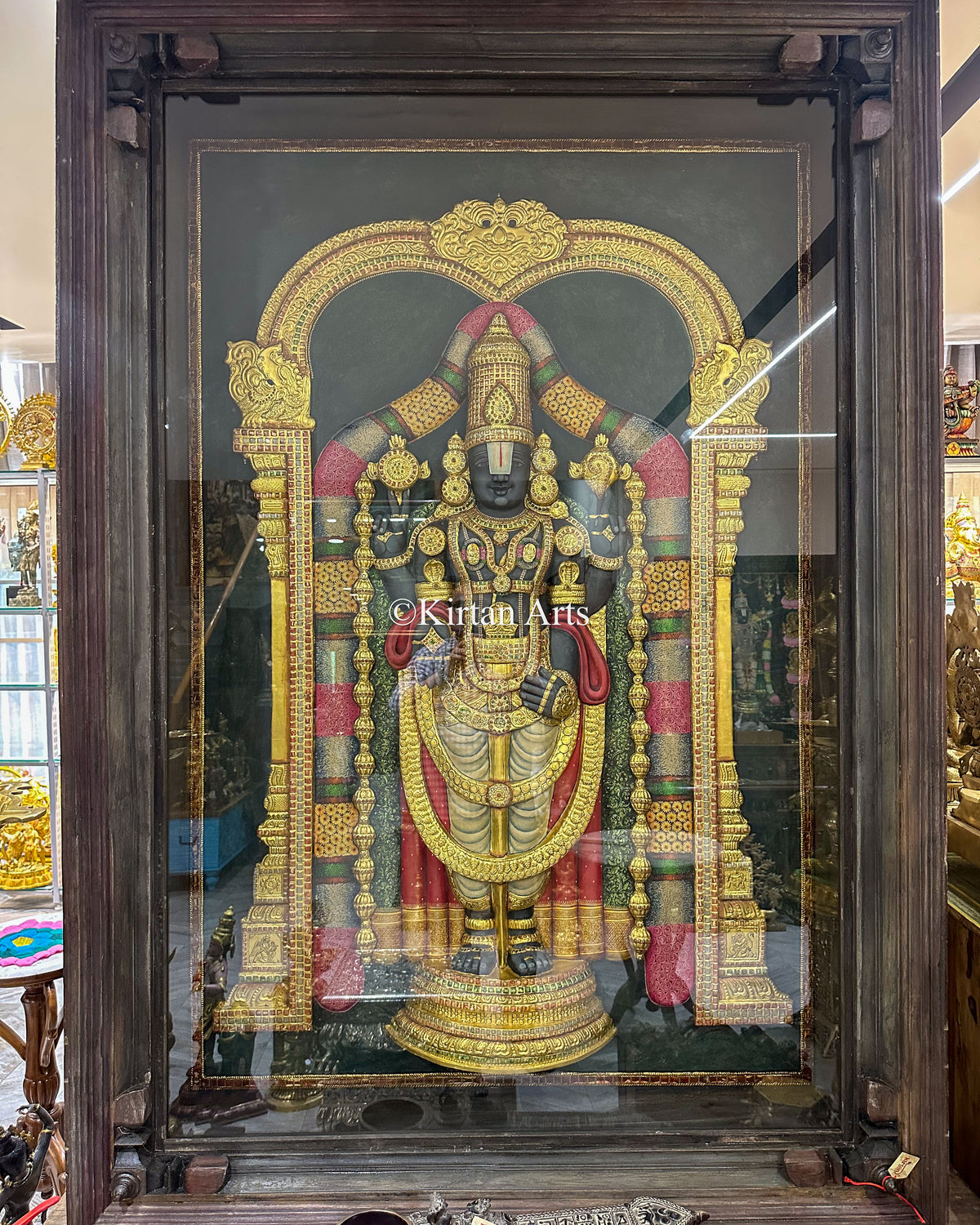 Grand 6ft Netra Balaji Tanjore Painting – 22K Gold 3D Embossed Masterpiece | Antique Finish