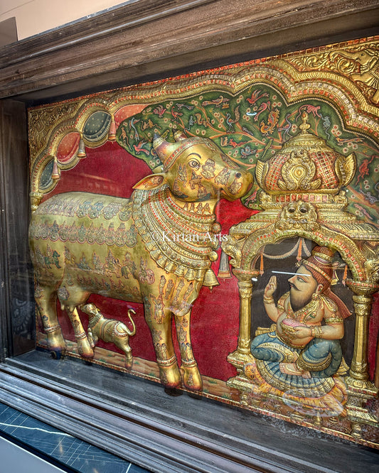 Kamadhenu Tanjore Painting | 3D Embossed | 3.5x4.5 ft | Antique Finish