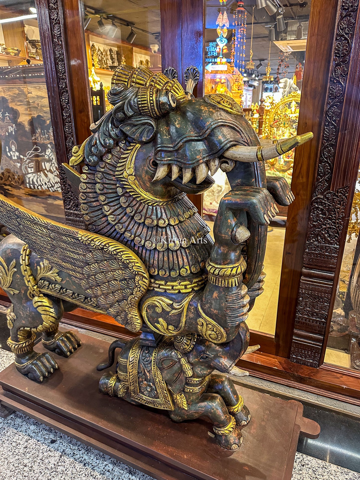 Wood Carved Gaja Yali | 55"