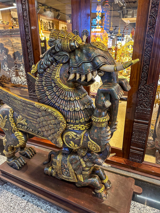 Wood Carved Gaja Yali | 55"
