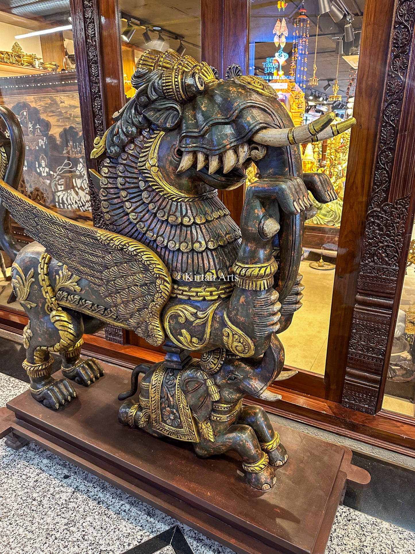 Wood Carved Gaja Yali | 55"