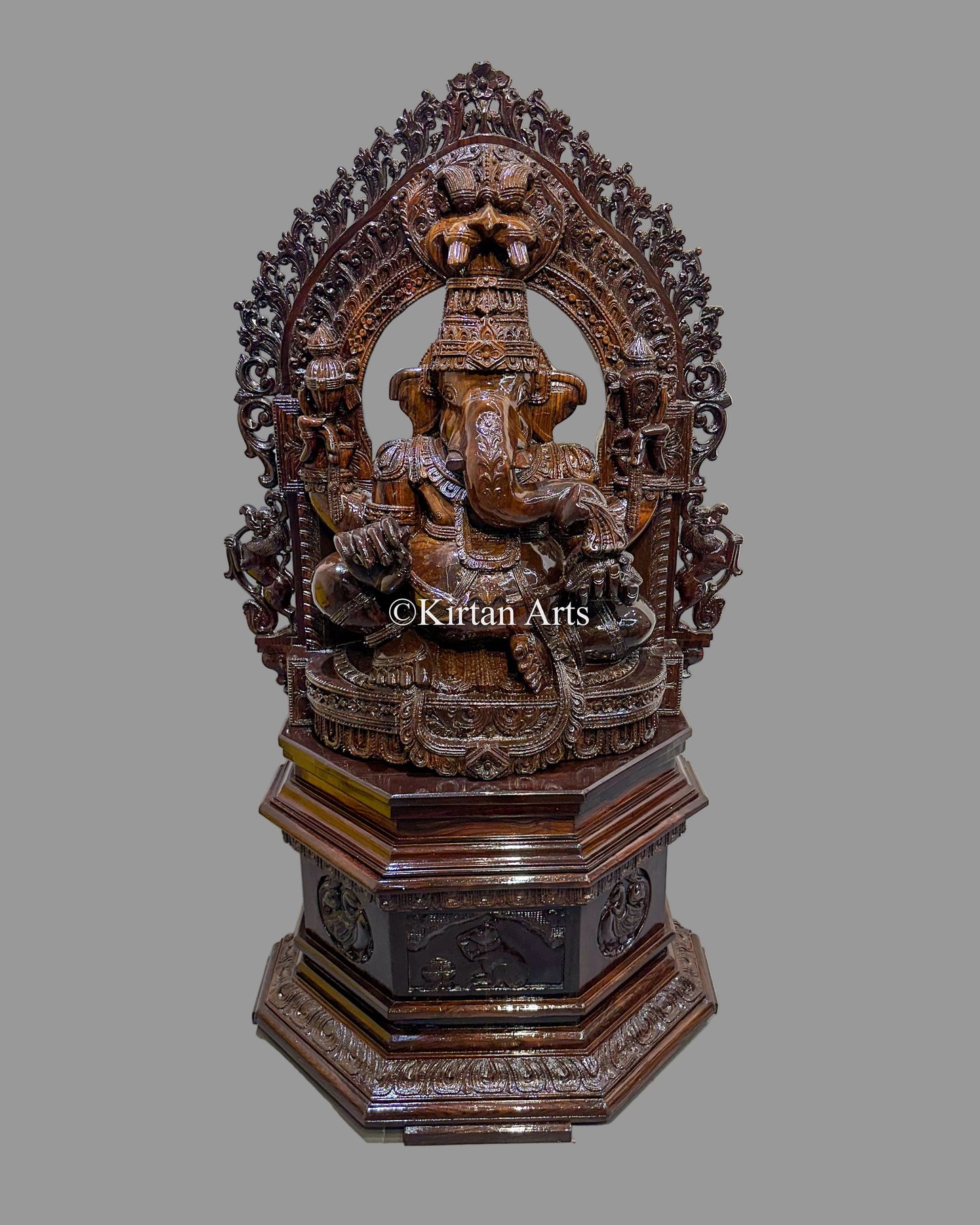 61" Hand-Carved Rosewood Chaturbhuja Ganesha Statue