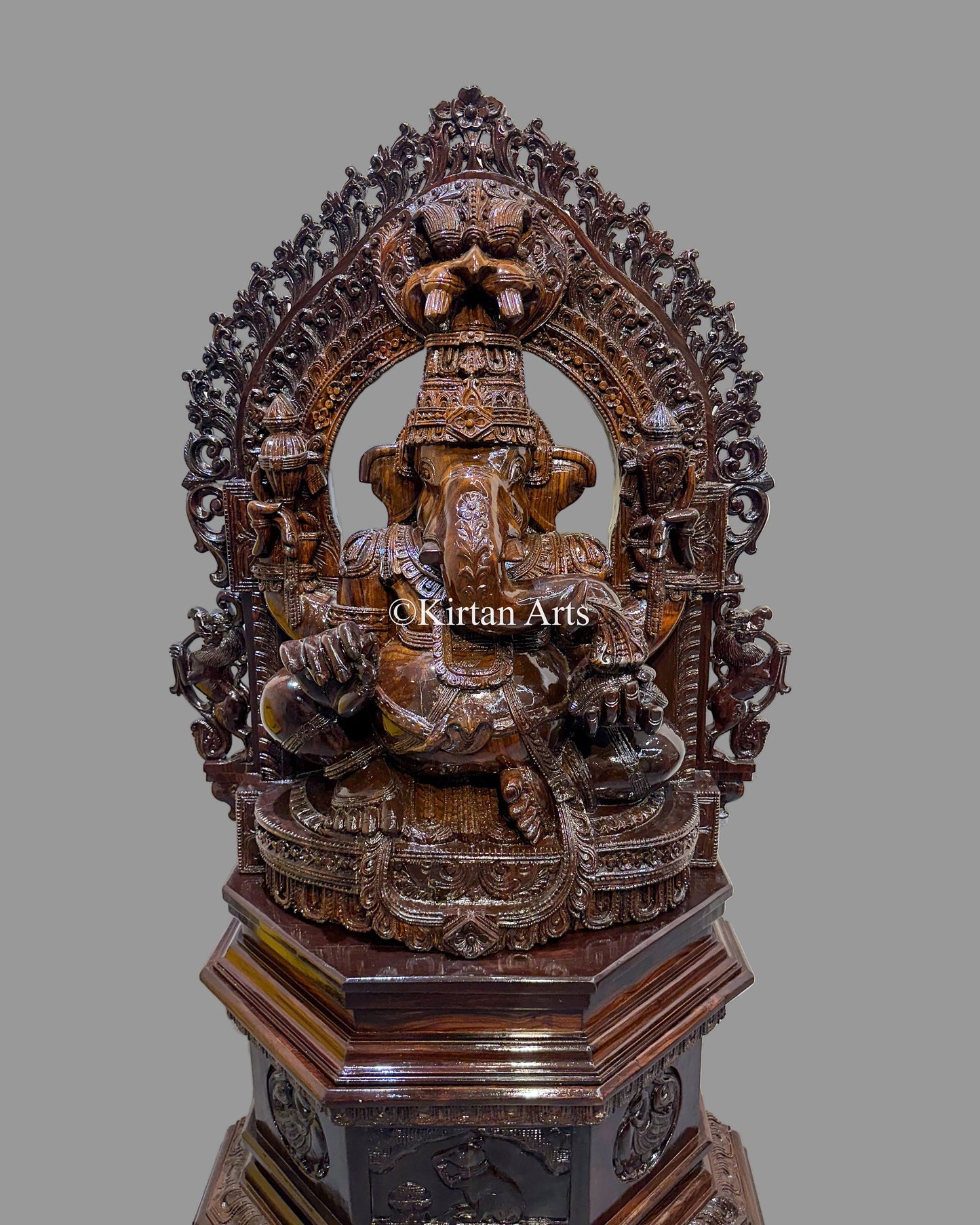 61" Hand-Carved Rosewood Chaturbhuja Ganesha Statue