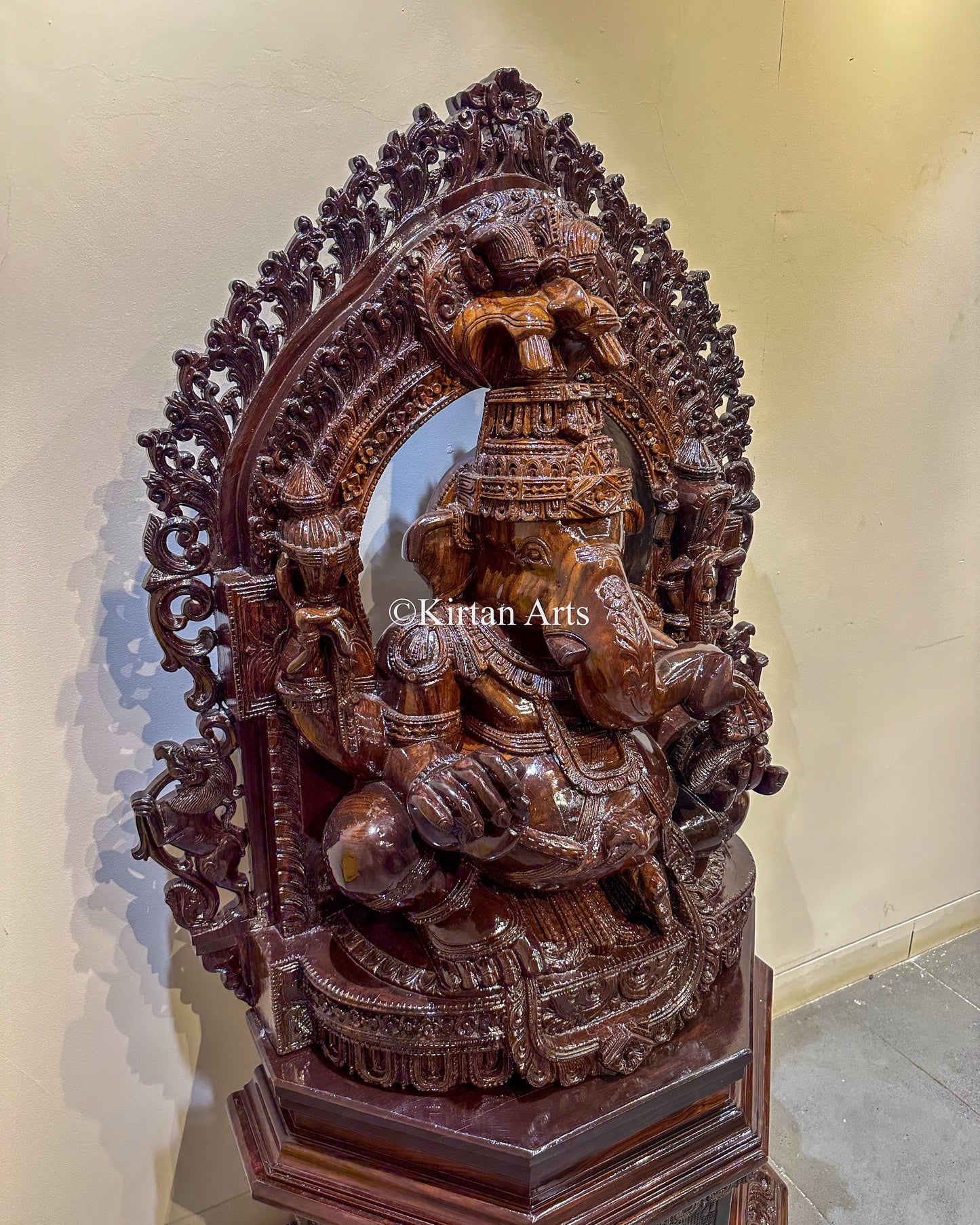 61" Hand-Carved Rosewood Chaturbhuja Ganesha Statue