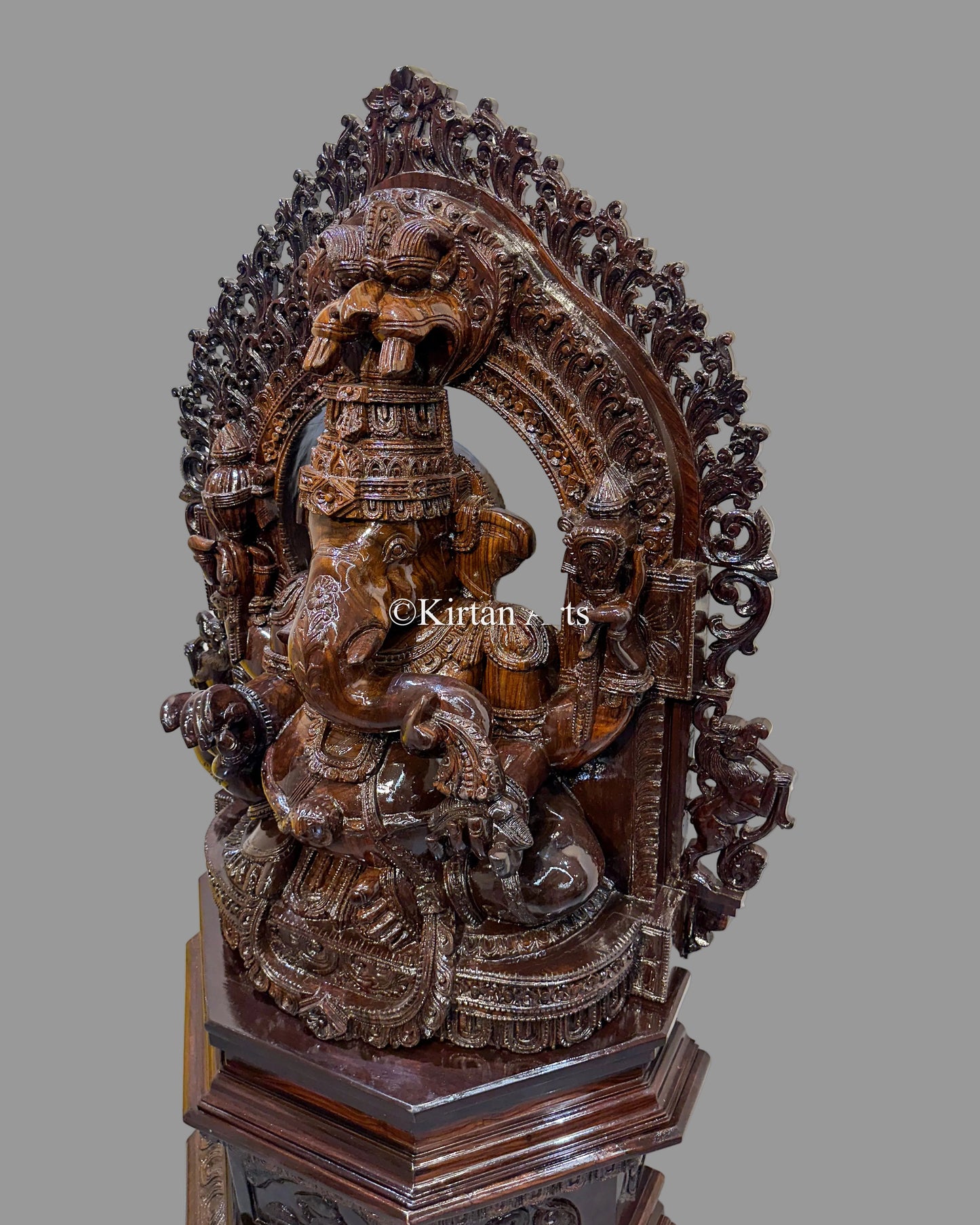 61" Hand-Carved Rosewood Chaturbhuja Ganesha Statue