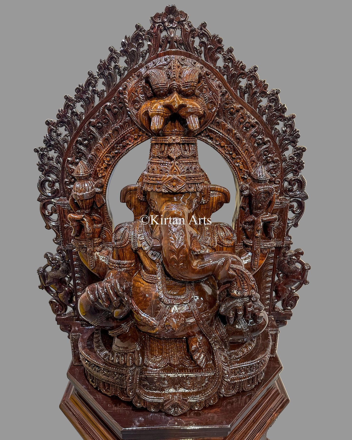 61" Hand-Carved Rosewood Chaturbhuja Ganesha Statue