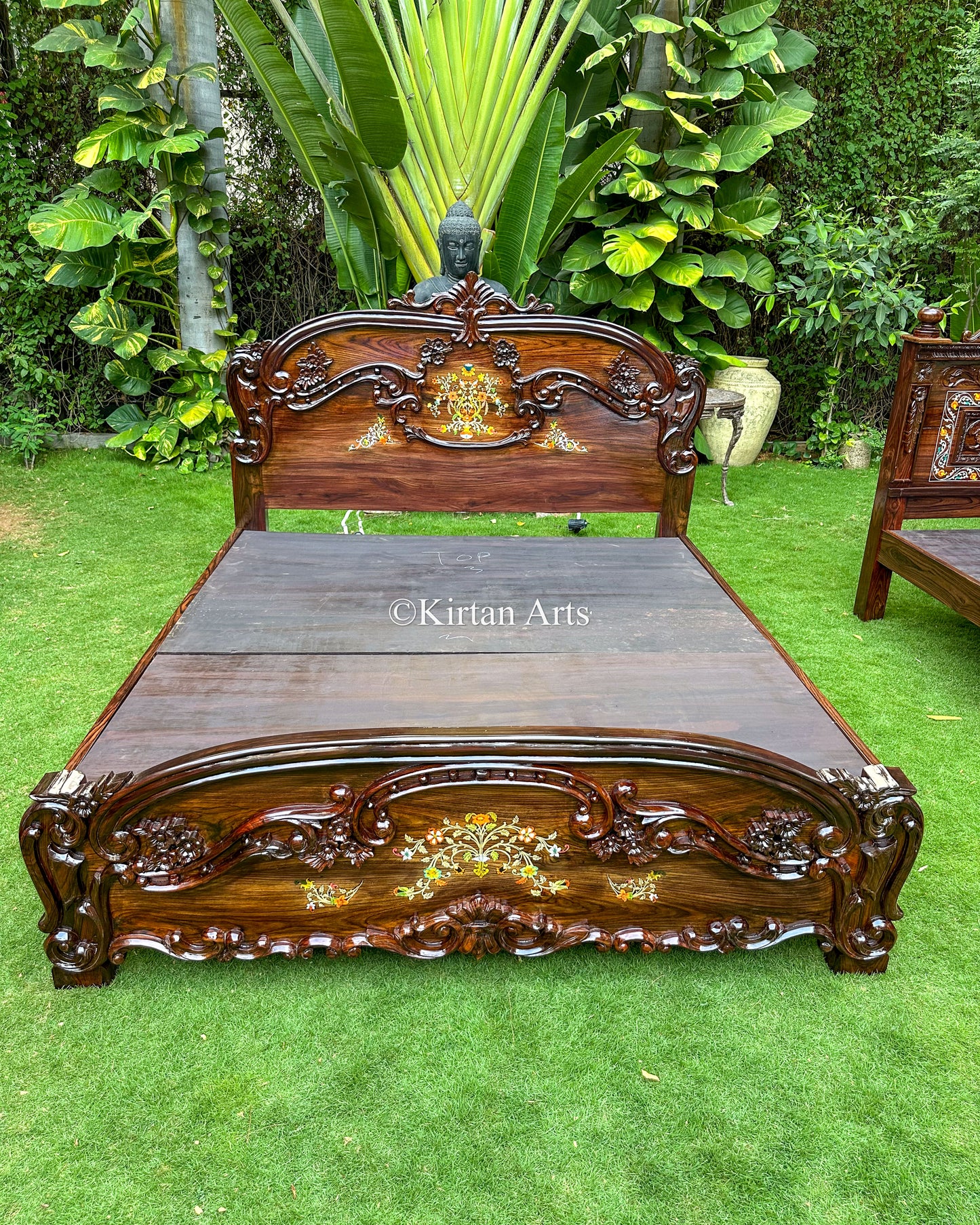 Hand-Carved Rosewood King Bed | Victorian Style | 6.6x6 ft