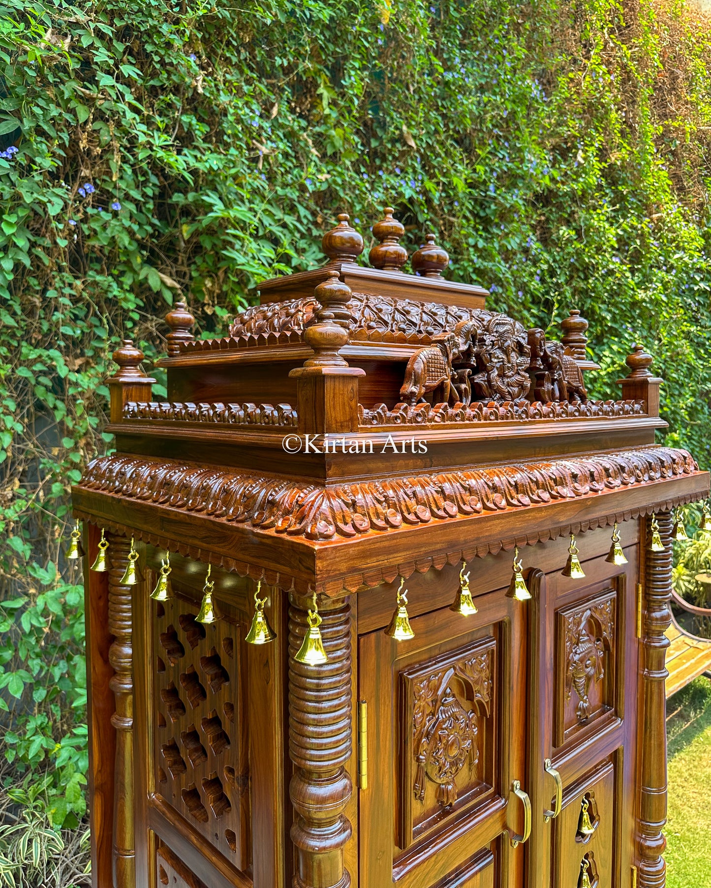 Teakwood Cupboard Style Mandir | Handcarved | 84x42x25 Inches
