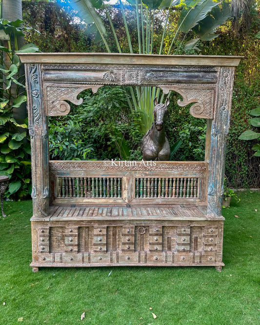 Antique Wooden Day Bed | Distress Finish | Storage