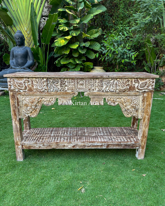 Distressed Carved Console 56"