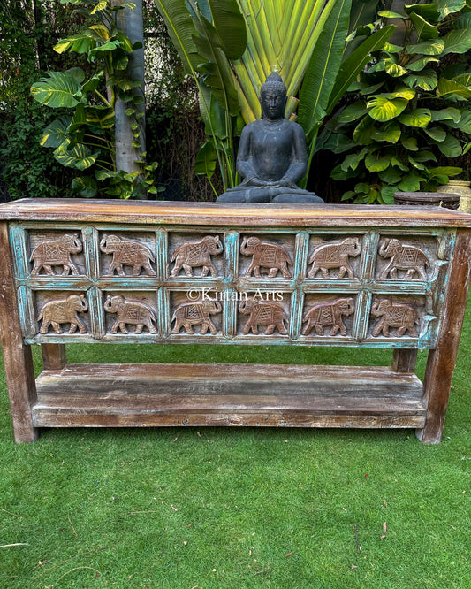 Distressed Elephant Console 62"
