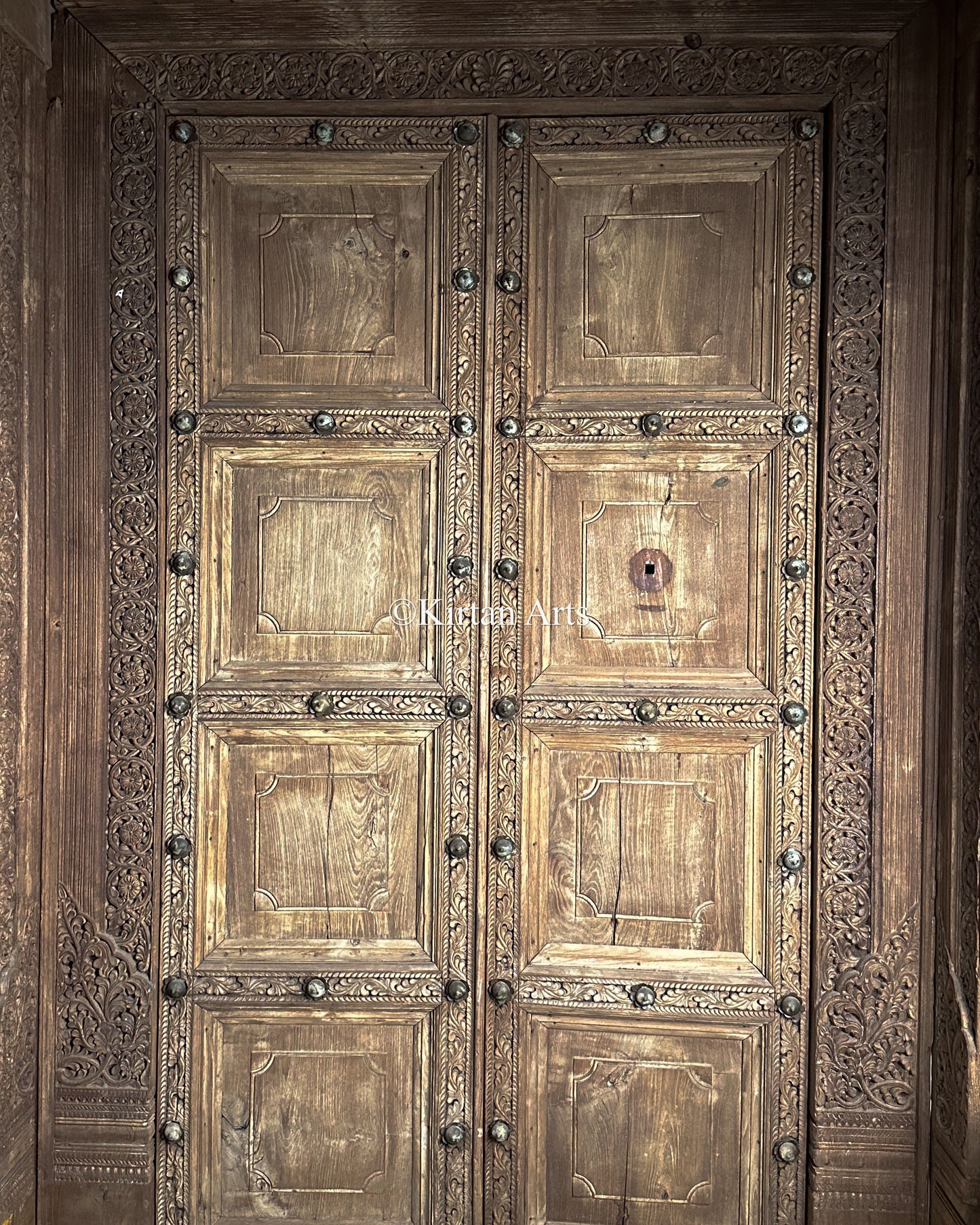 Antique Hand-Carved Solid Teakwood Door with Ornate Frame – Vintage Architectural Salvage from Andhra Pradesh