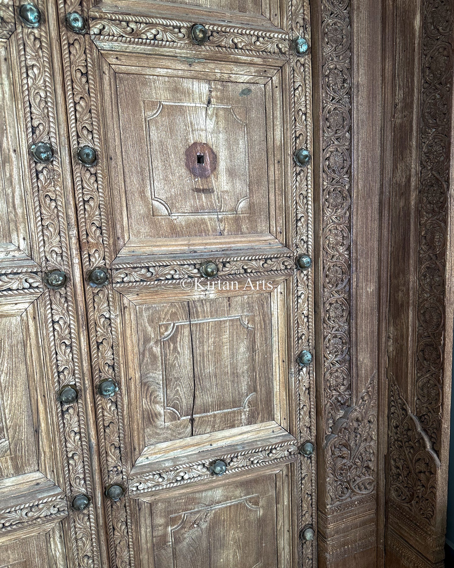 Antique Hand-Carved Solid Teakwood Door with Ornate Frame – Vintage Architectural Salvage from Andhra Pradesh