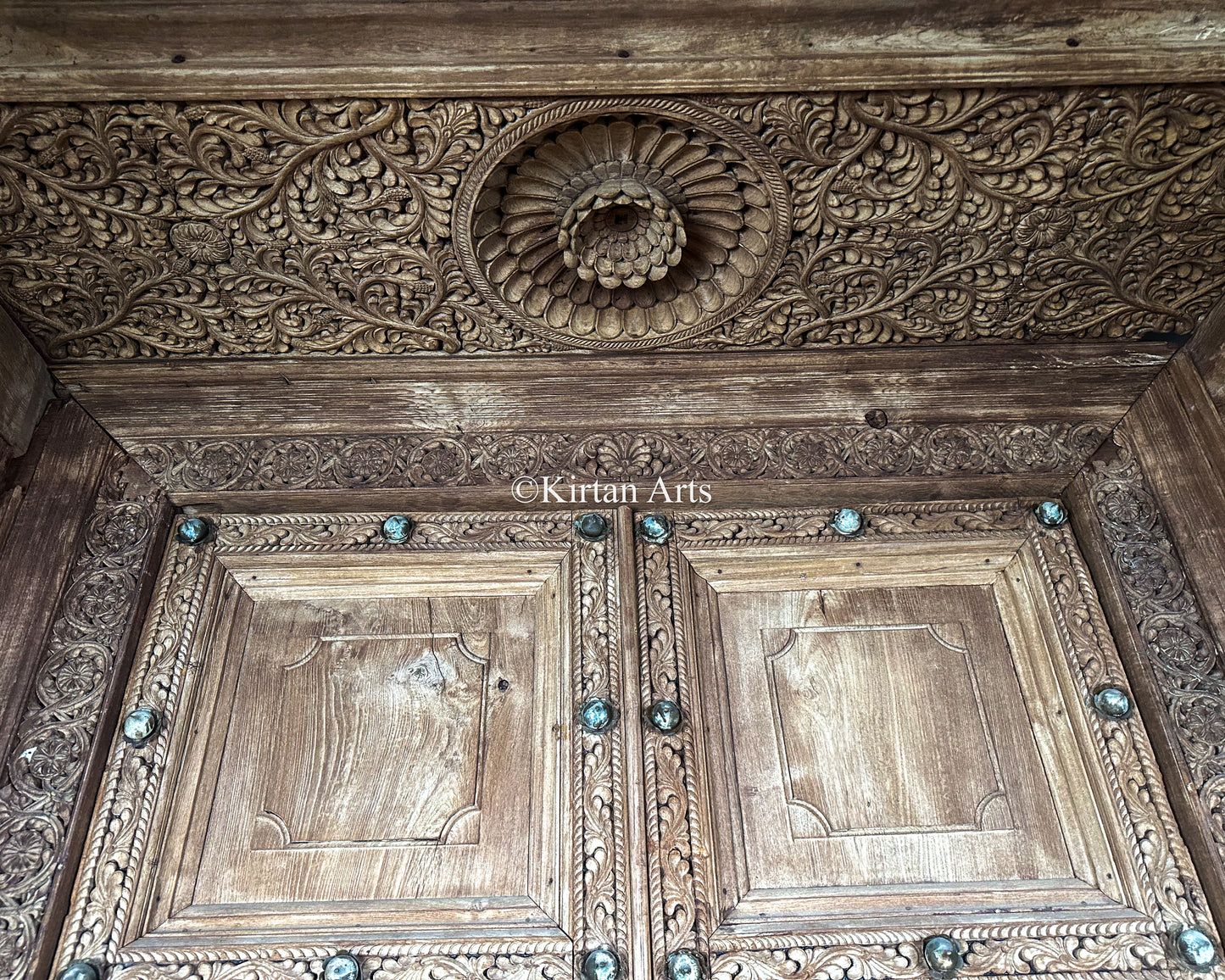 Antique Hand-Carved Solid Teakwood Door with Ornate Frame – Vintage Architectural Salvage from Andhra Pradesh