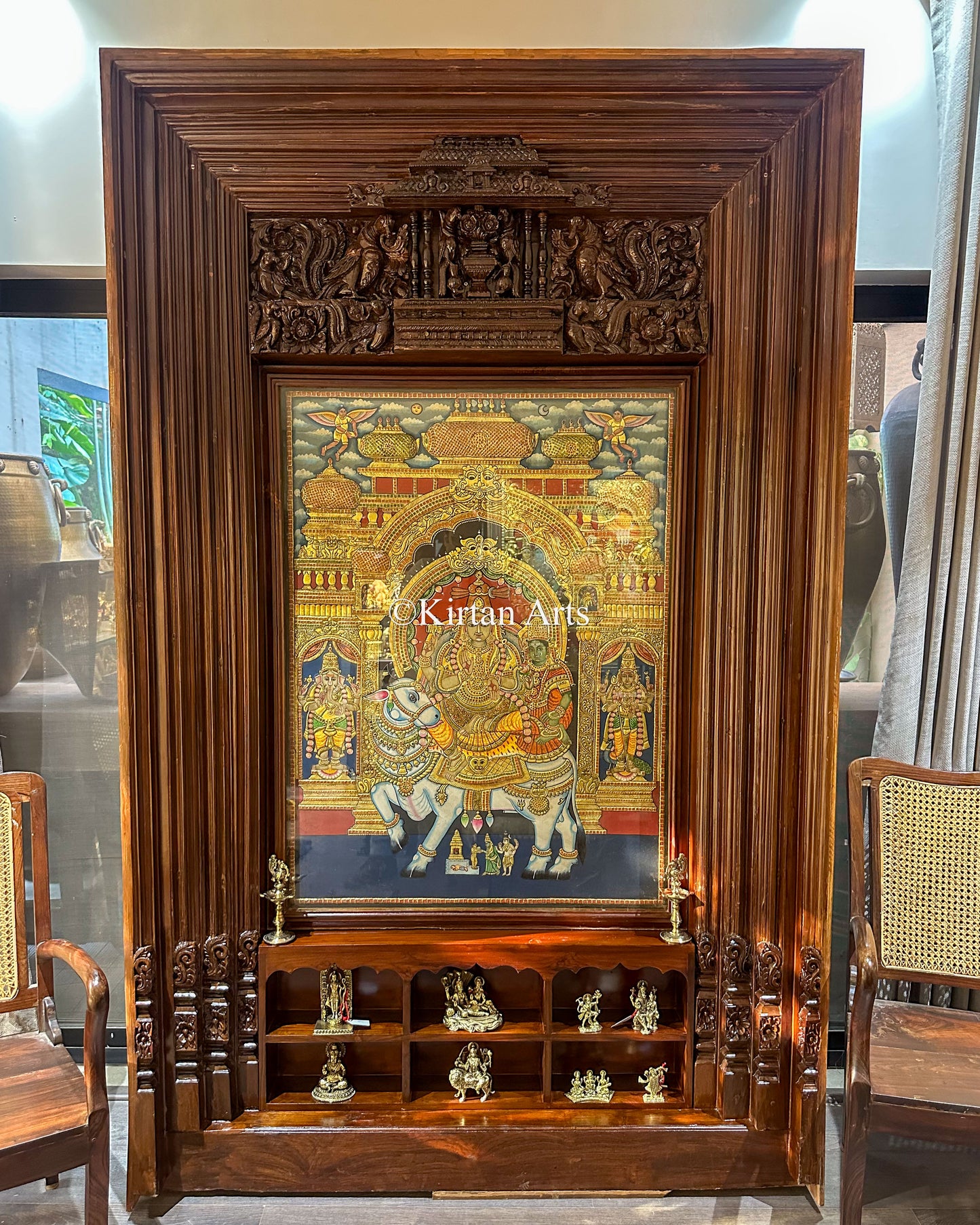 Shiva Pradosham Tanjore Art in Vintage Chettinad Frame | 92"