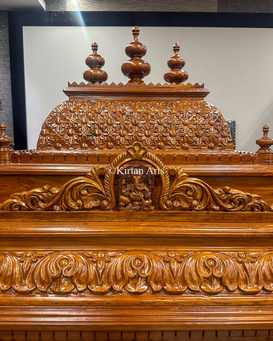 Hand-Carved Solid Teakwood Mandir | 6x3 ft
