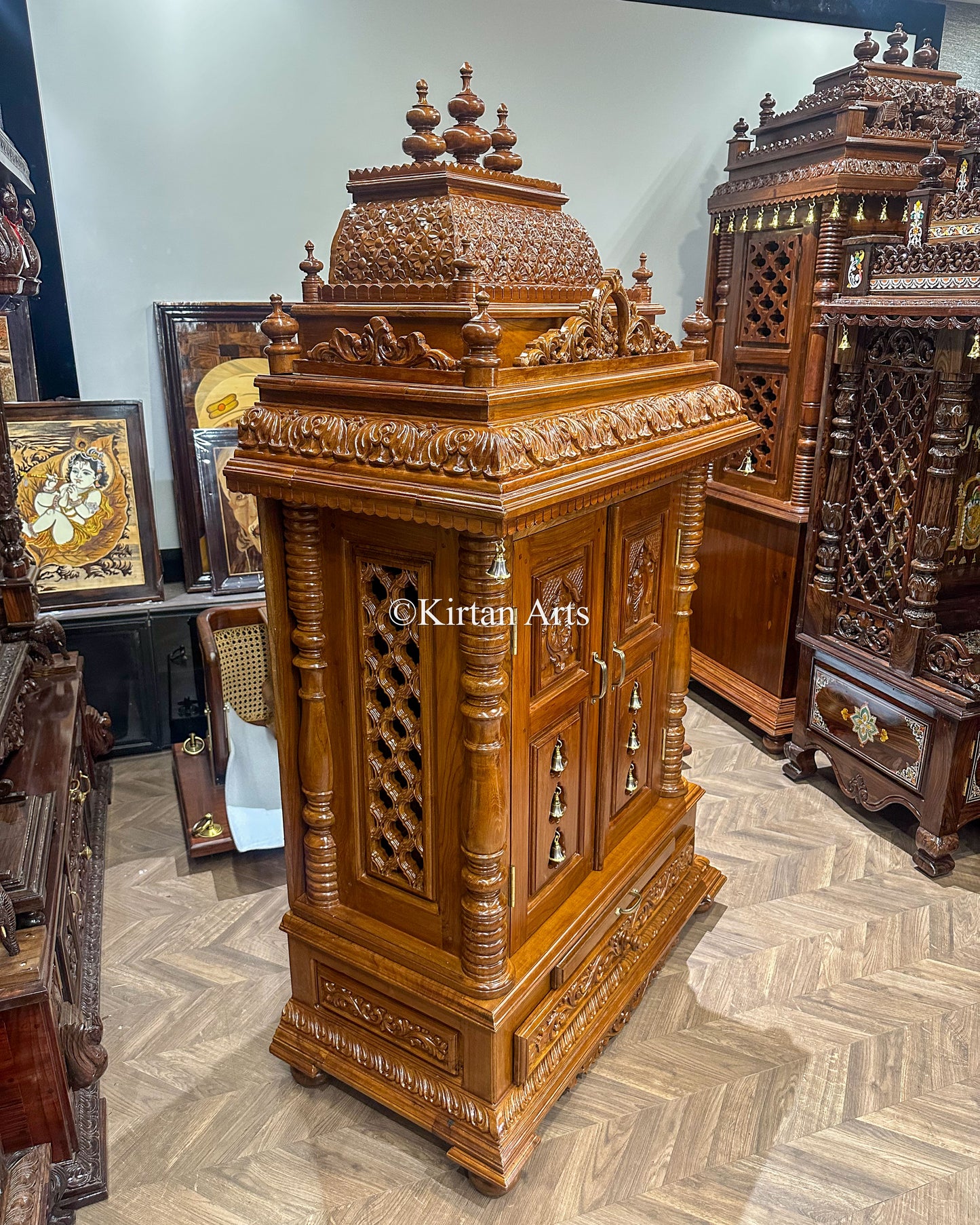 Hand-Carved Solid Teakwood Mandir | 6x3 ft