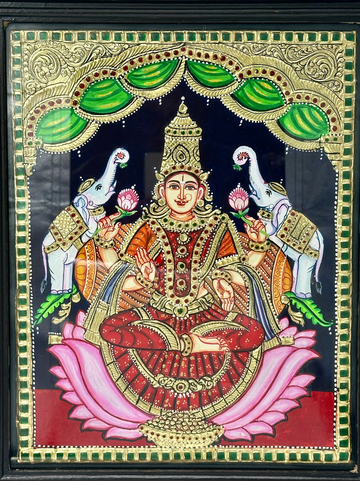 Goddess Lakshmi on Lotus Tanjore 15x18