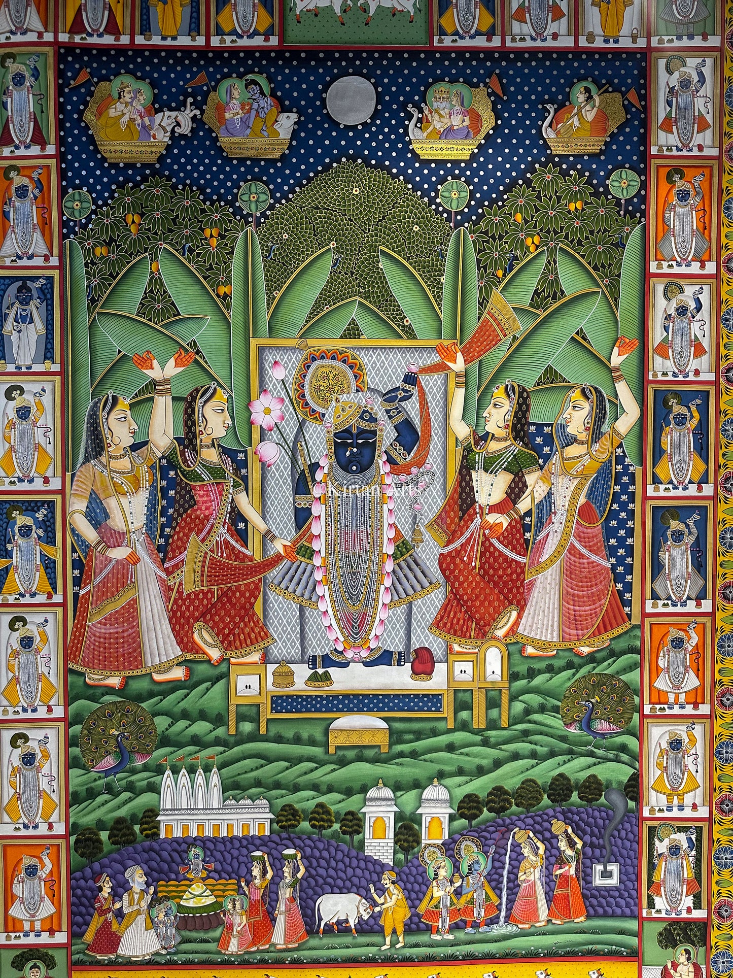 Large Size Shrinathji Pichwai Art | Sharad Purnima | 8x5 ft
