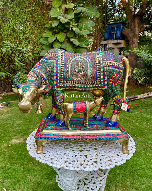 Brass Kamadhenu Cow and Calf Sculpture | Large Size | 60kg