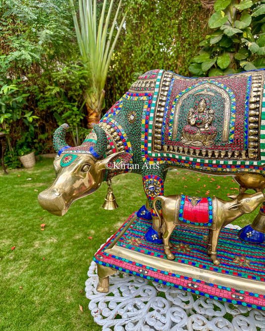 Brass Kamadhenu Cow and Calf Sculpture | Large Size | 60kg