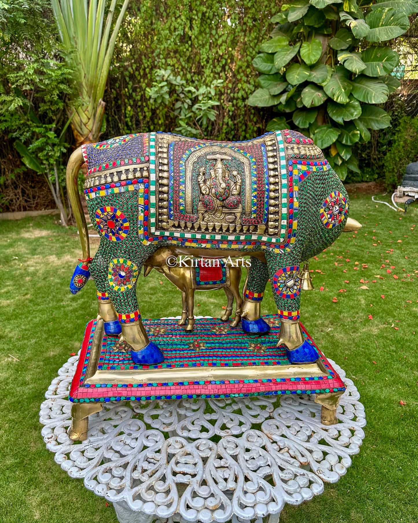 Brass Kamadhenu Cow and Calf Sculpture | Large Size | 60kg