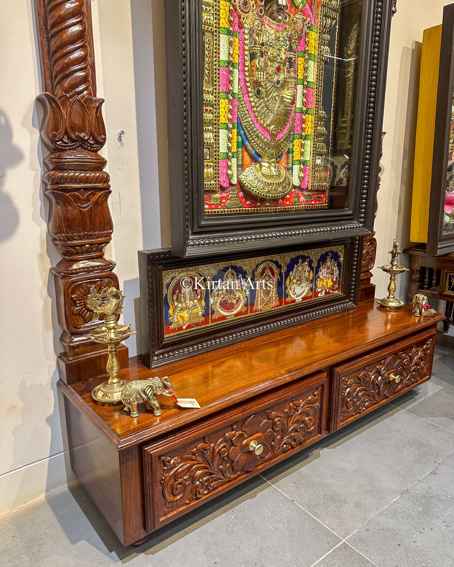 Hand-Carved Teakwood Wall Mandir | 84x48x13 Inches