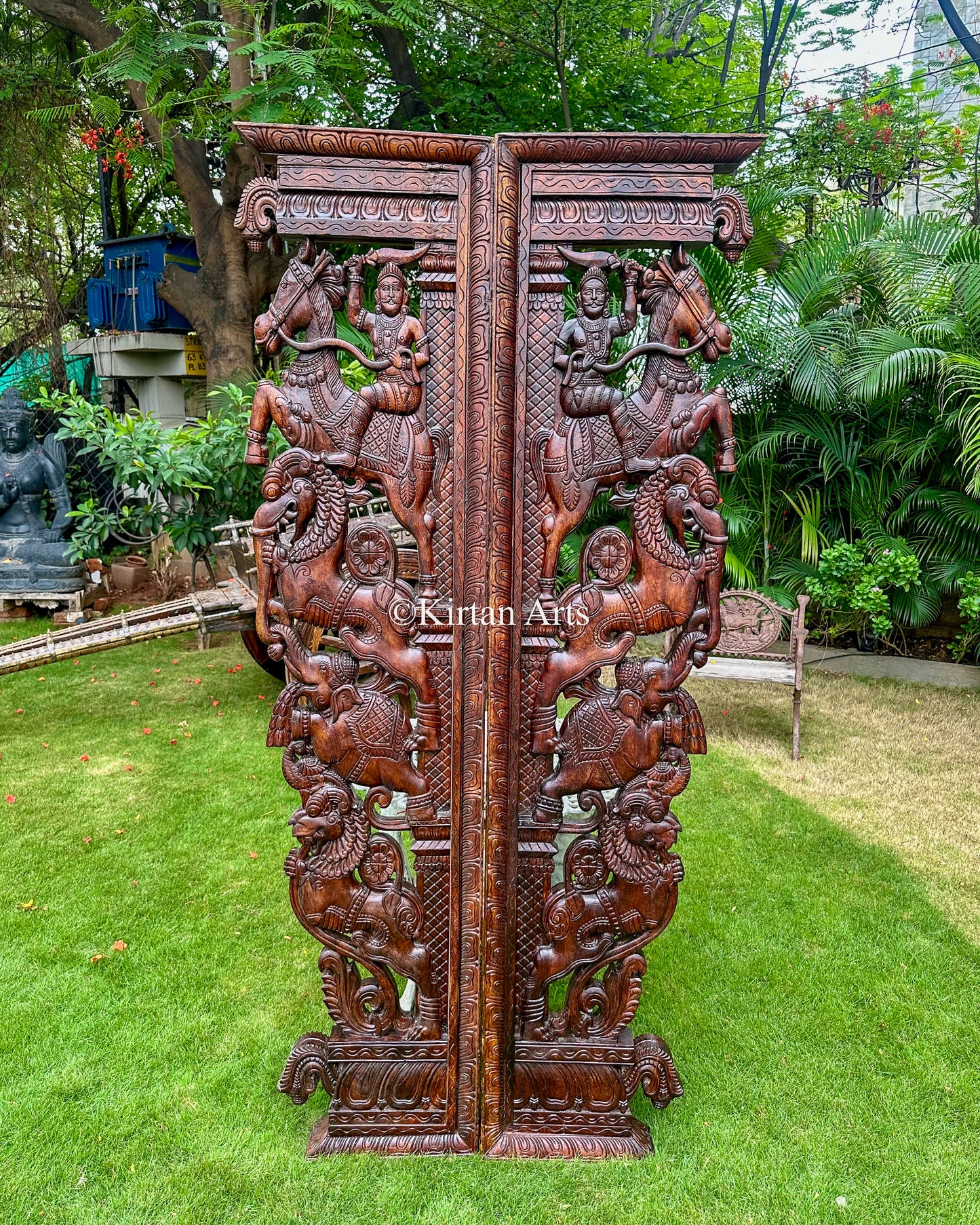 Hand-Carved Traditional Yali Pillars | 82" | Pair