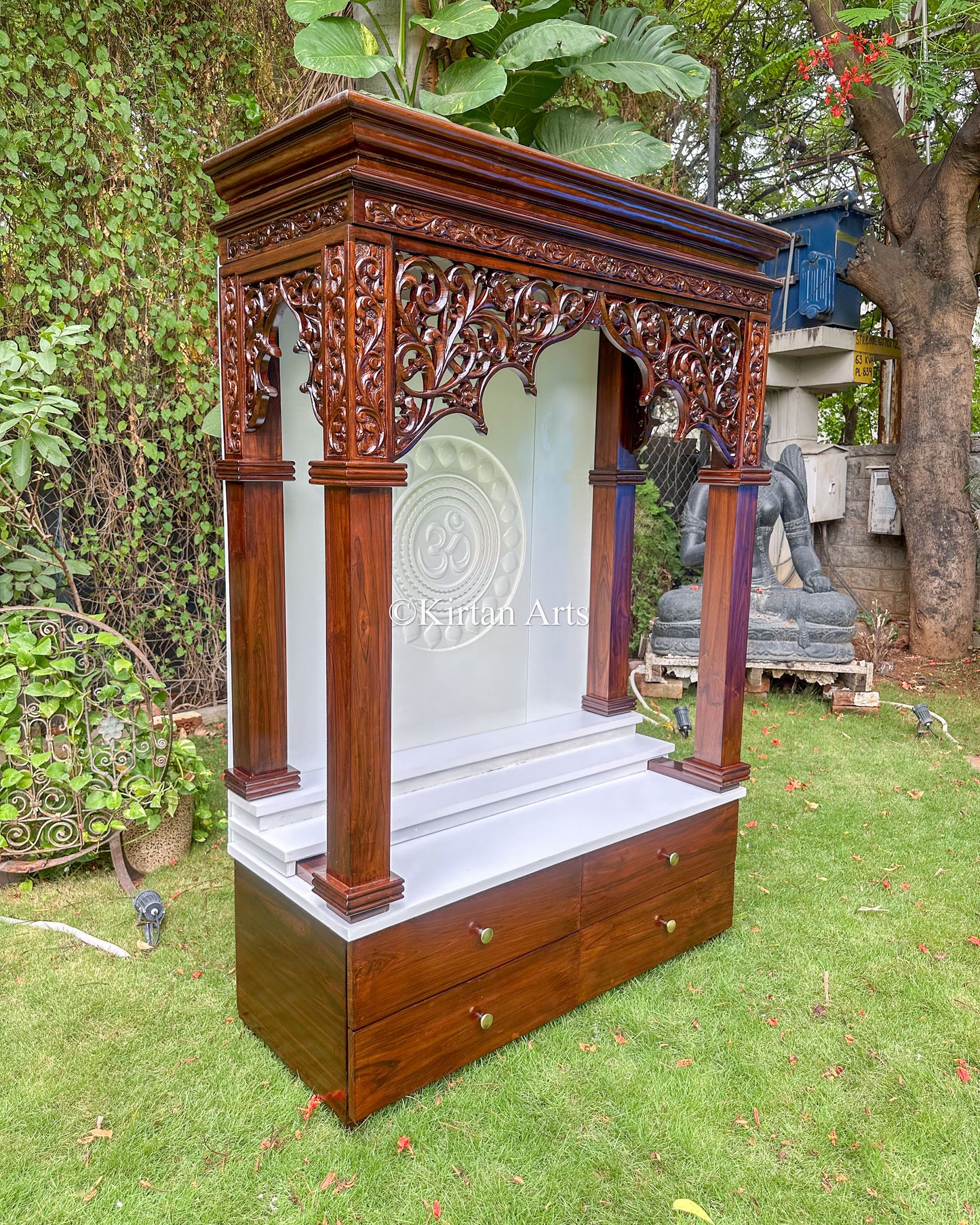 Hand-Carved Teakwood Mandir | Duco Backdrop | 6x4 ft