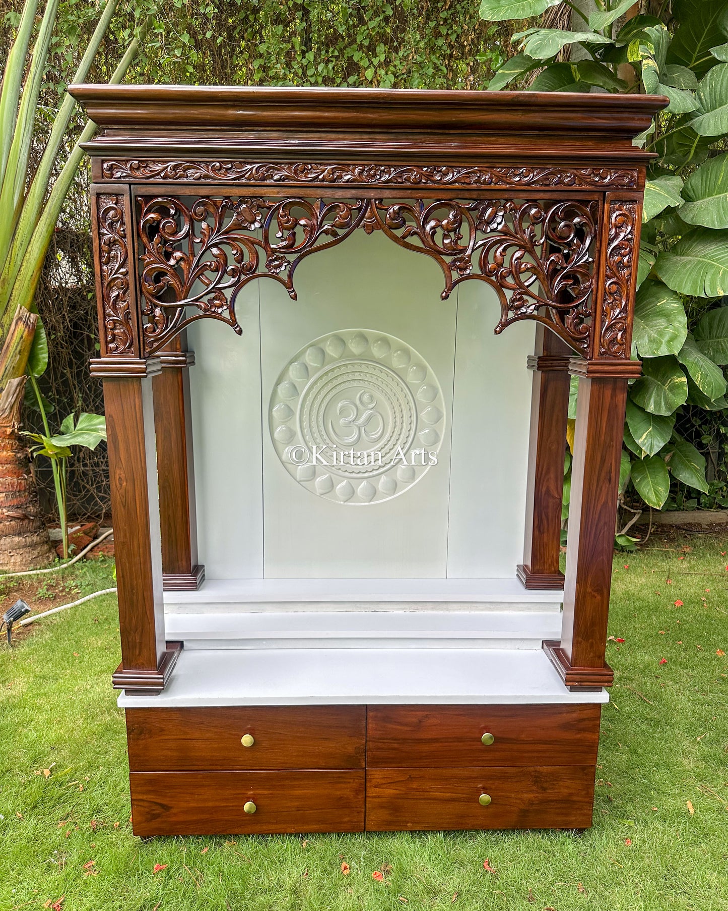 Hand-Carved Teakwood Mandir | Duco Backdrop | 6x4 ft