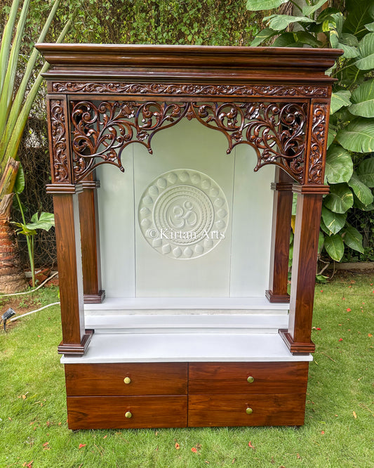 Hand-Carved Teakwood Mandir | Duco Backdrop | 6x4 ft