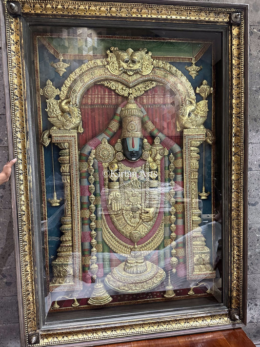 Lord Tirupati Balaji Tanjore Painting | Antique Finish | 3D Super Embossed |6.5x4.5 ft | 22k Gold | Venkateswara Swamy