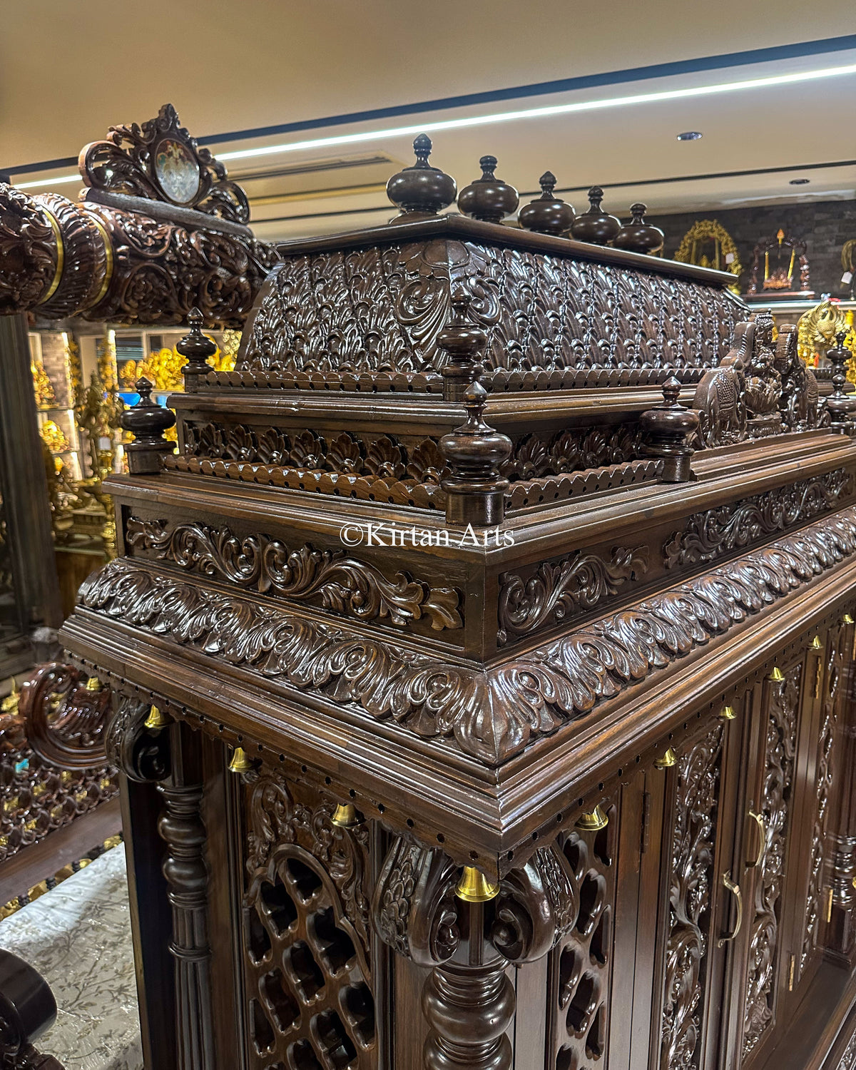 Teakwood Carved Puja Mandir w Doors 80" | Espresso Finish