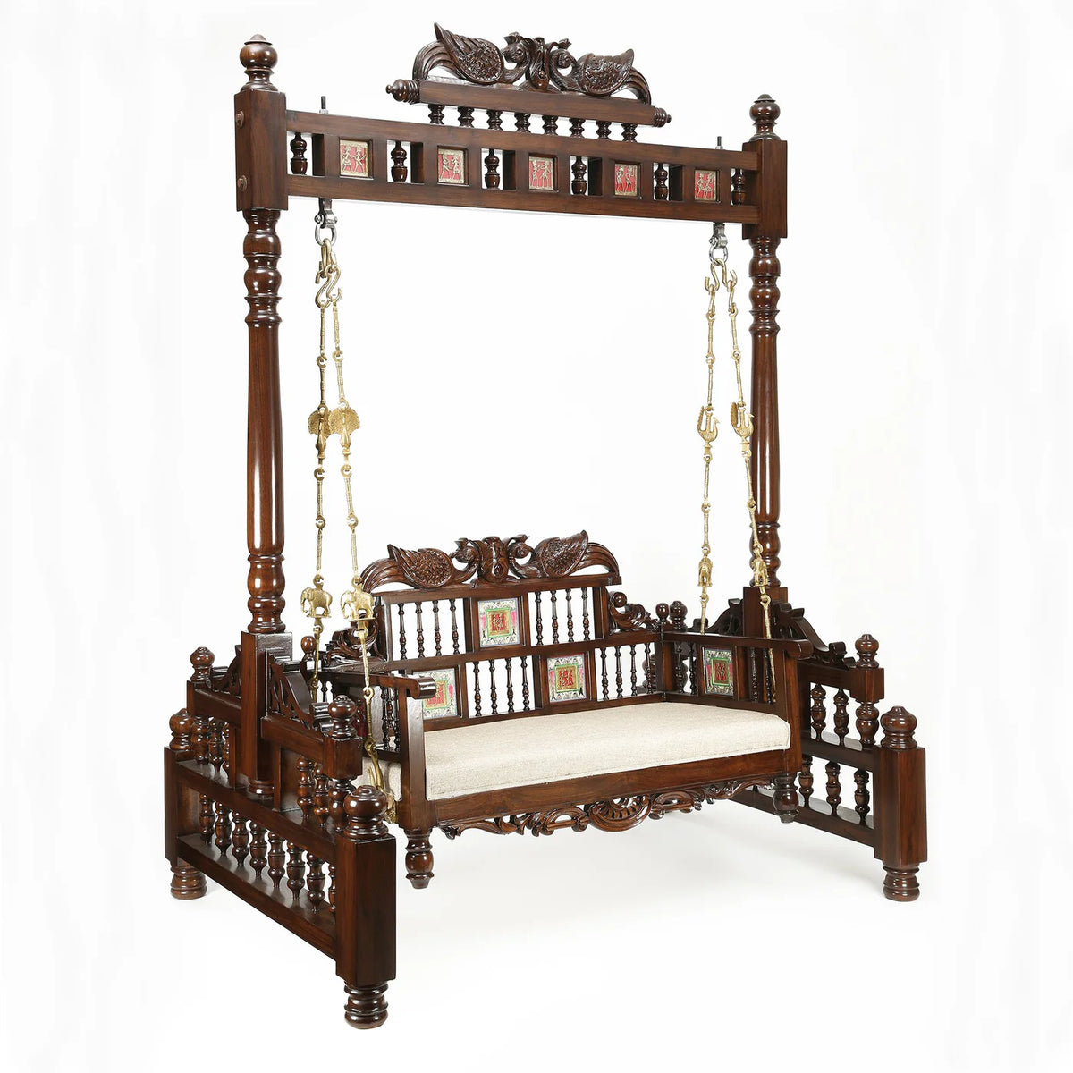 Grand Teakwood Jhula with Warli & Madhubani Art and Dhokra Brass Detailing | Padmini Swing