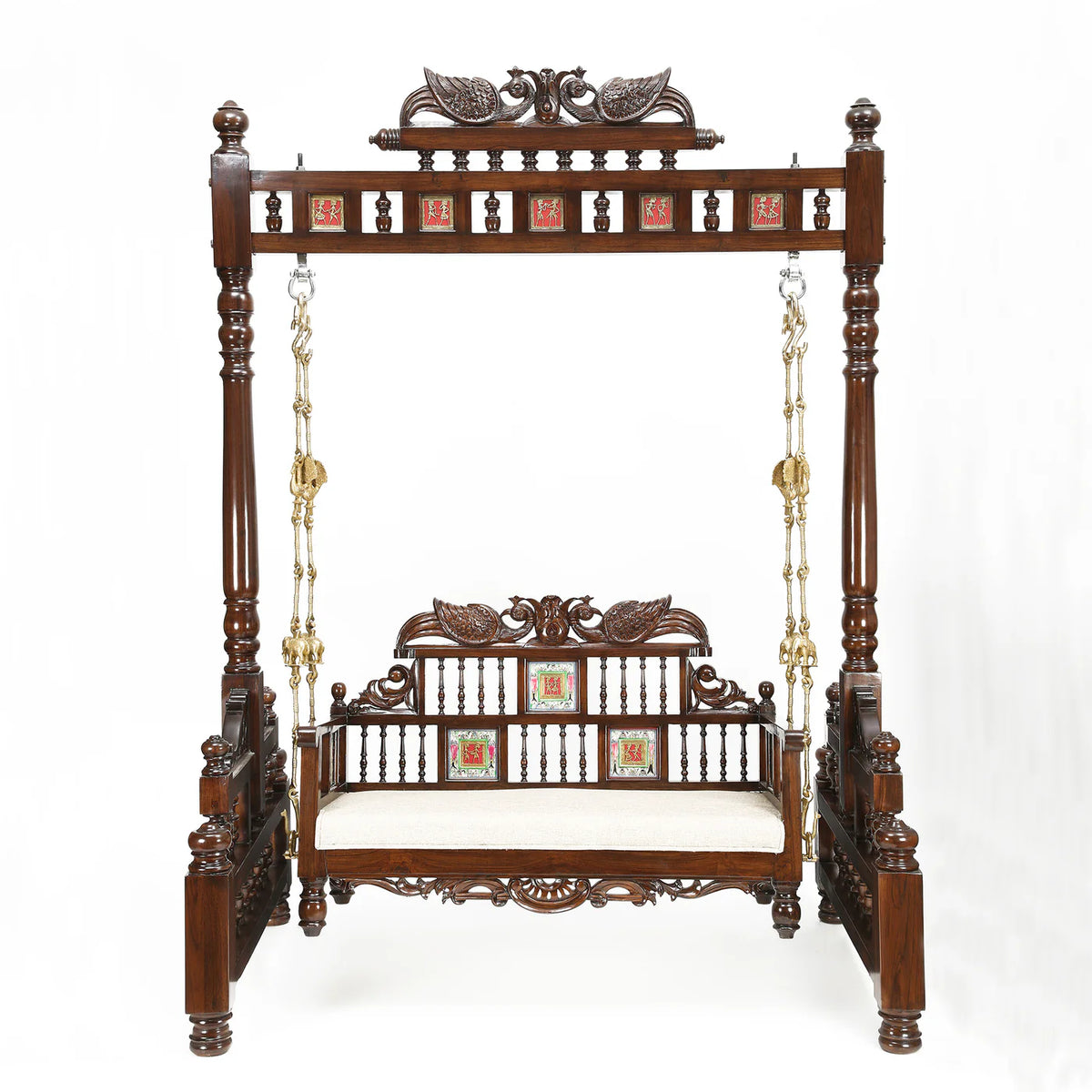 Grand Teakwood Jhula with Warli & Madhubani Art and Dhokra Brass Detailing | Padmini Swing