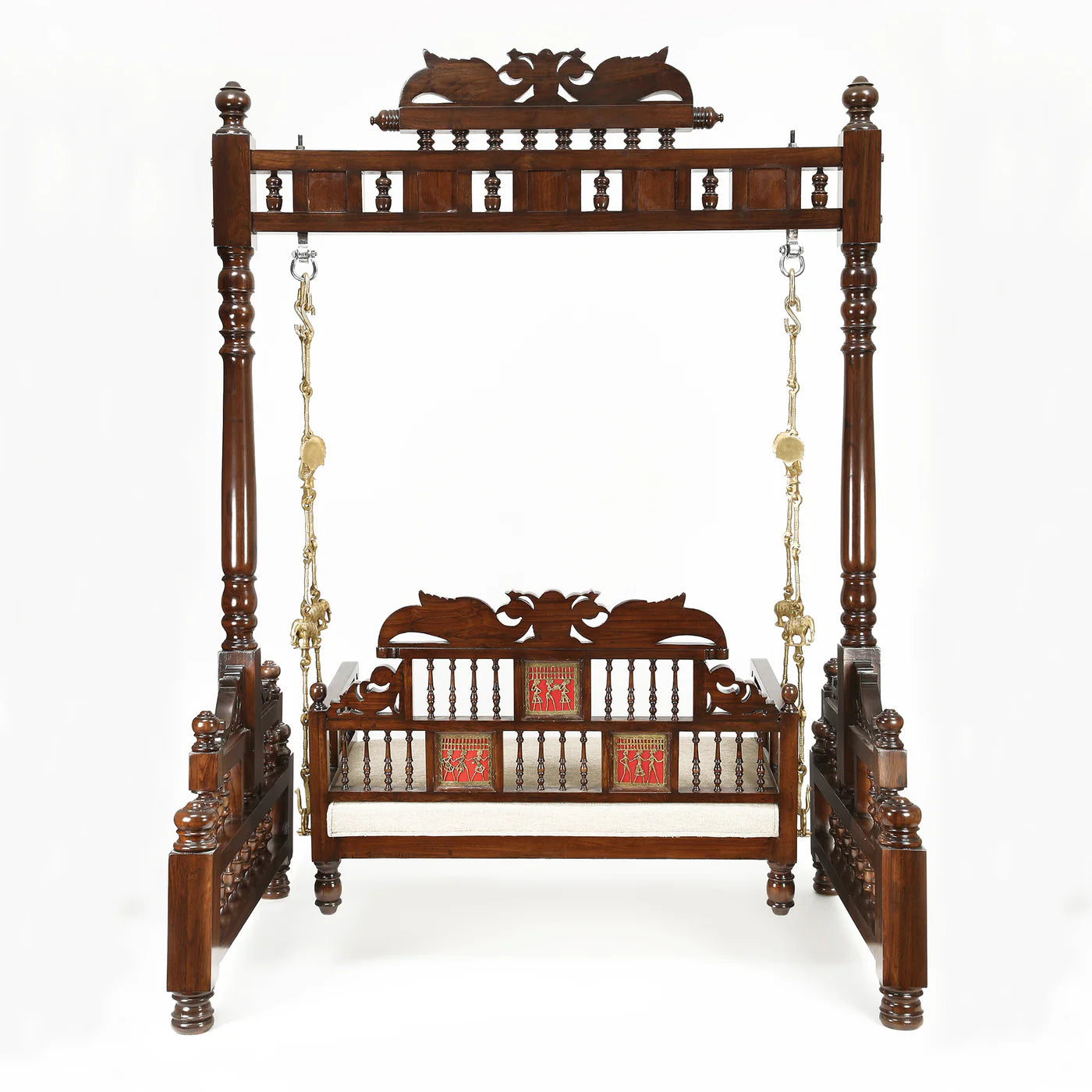 Grand Teakwood Jhula with Warli & Madhubani Art and Dhokra Brass Detailing | Padmini Swing