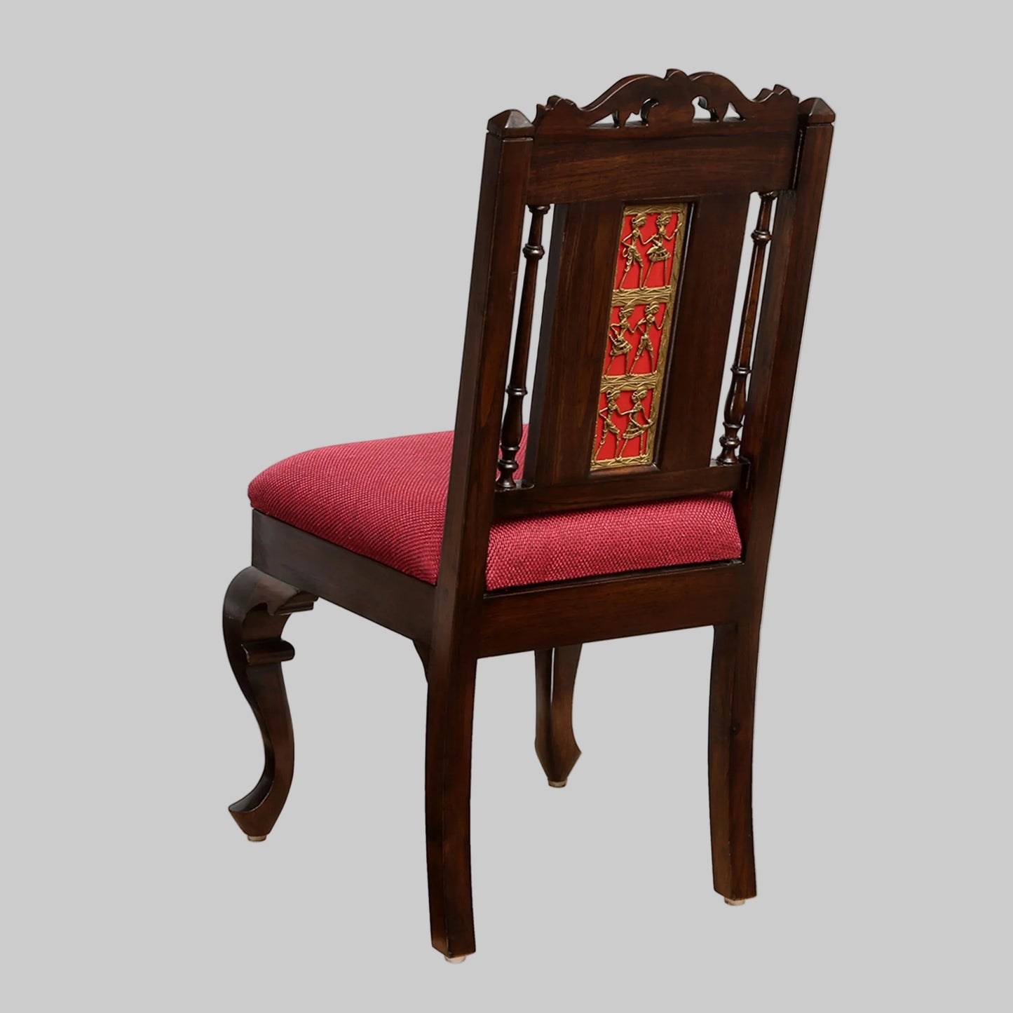 Teakwood 6 Seater Dining Set | Walnut Finish | 66x42x30 Inches | Dhokra Artwork | Recto