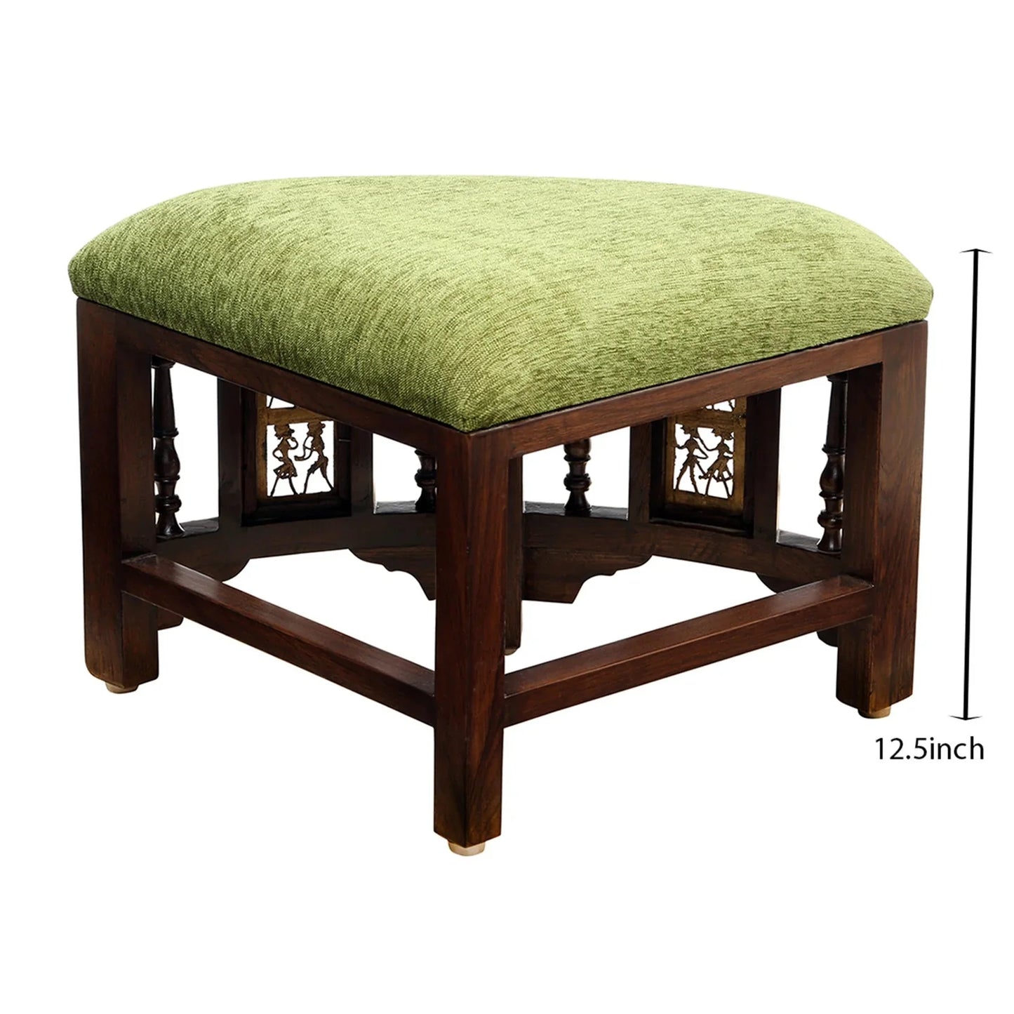 Kanaka Premium Teakwood 4-Seater Coffee Table Set – 36-Inch Center Table with 4 Hideaway Puffy Stools (Warli & Dhokra Art)