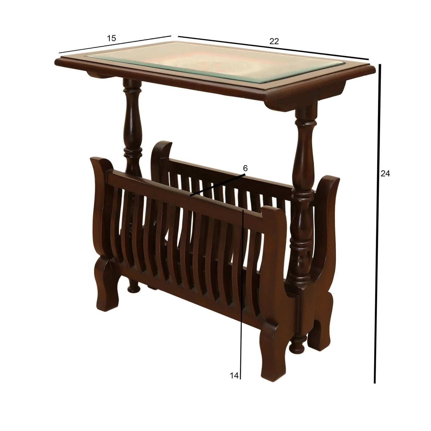 Kylie Premium Teakwood End Table – Integrated Magazine Stand with Warli & Dhokra Art