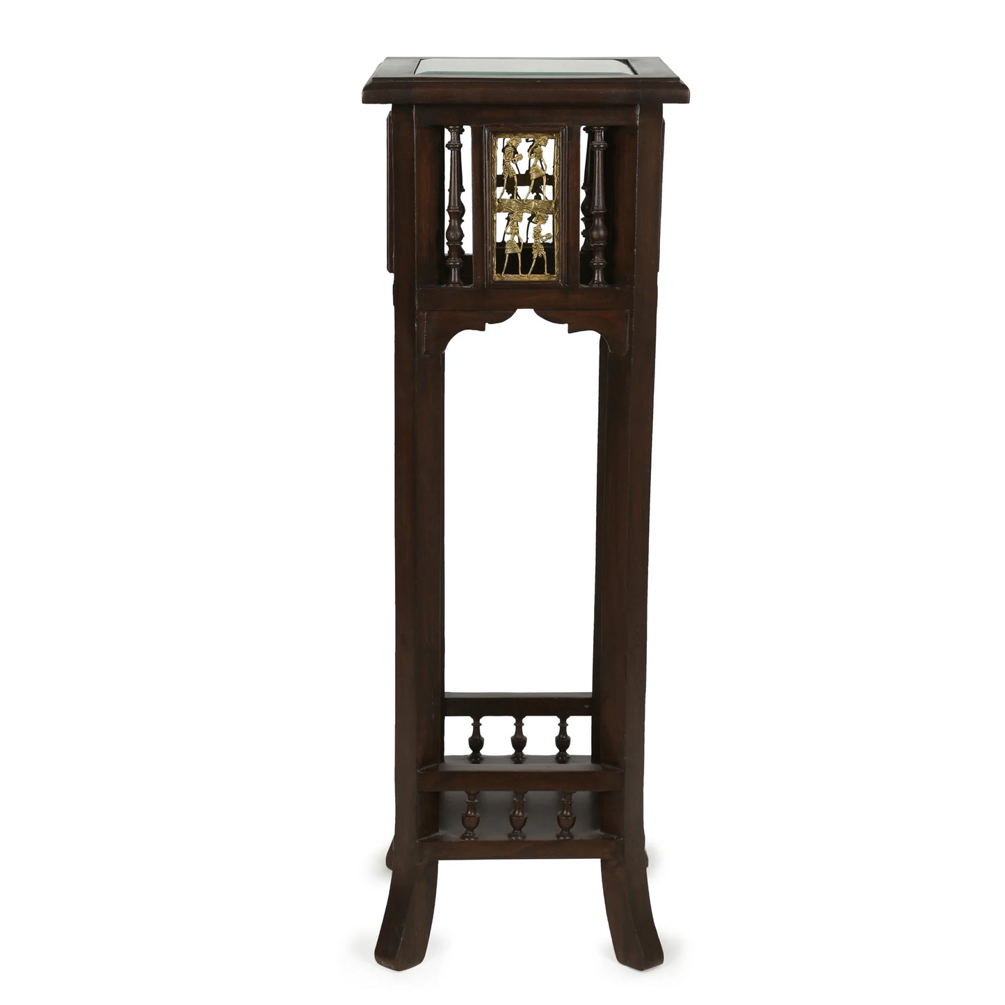 Nyra-III Premium Teakwood 36-Inch Extra Tall Planter Stand – Warli & Dhokra Art Accents