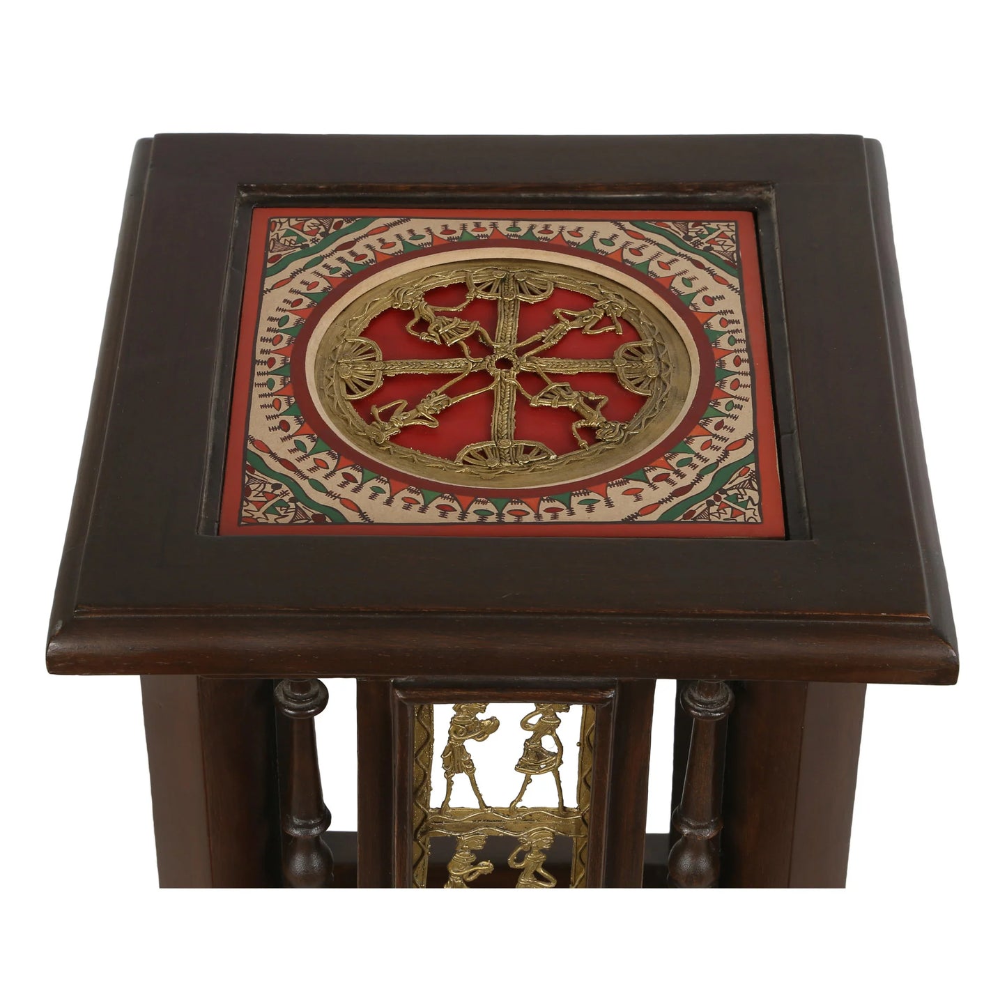 Nyra-III Premium Teakwood 36-Inch Extra Tall Planter Stand – Warli & Dhokra Art Accents